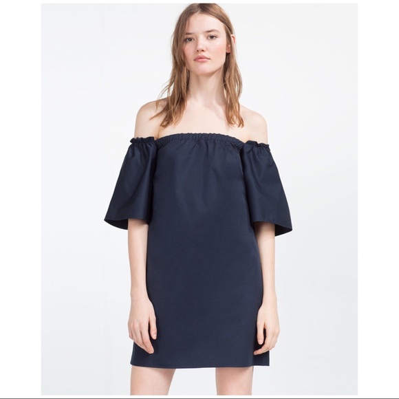 Zara Dresses & Skirts - Zara Navy Off the Shoulder Dress